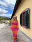 NINA LONG KNITE DRESS FUCHSIA/ORANGE - GardeRobe