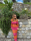 NINA LONG KNITE DRESS FUCHSIA/ORANGE - GardeRobe